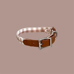 Tan Plaid Leather Dog Collar